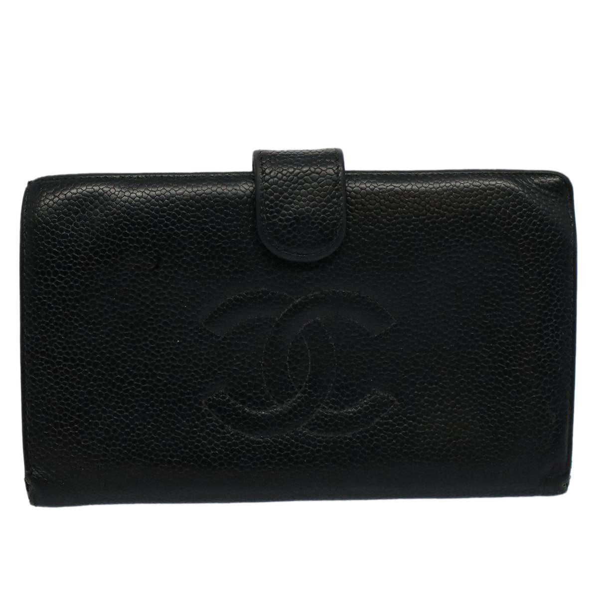 CHANEL Wallet Caviar Skin Black CC Auth bs9539