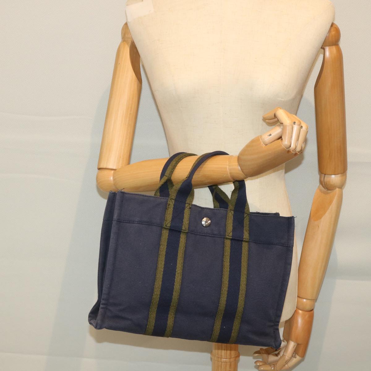 HERMES Fourre Tout PM Hand Bag Canvas Navy Auth bs9548