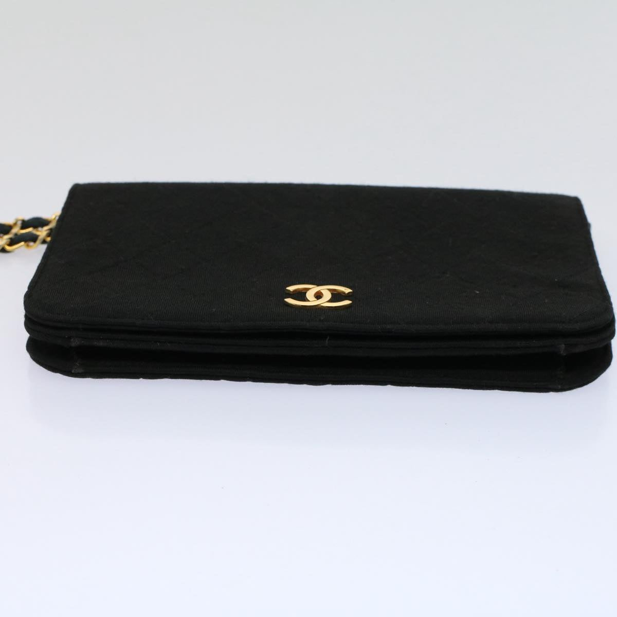 CHANEL Matelasse Chain Shoulder Bag cotton Black CC Auth bs9553