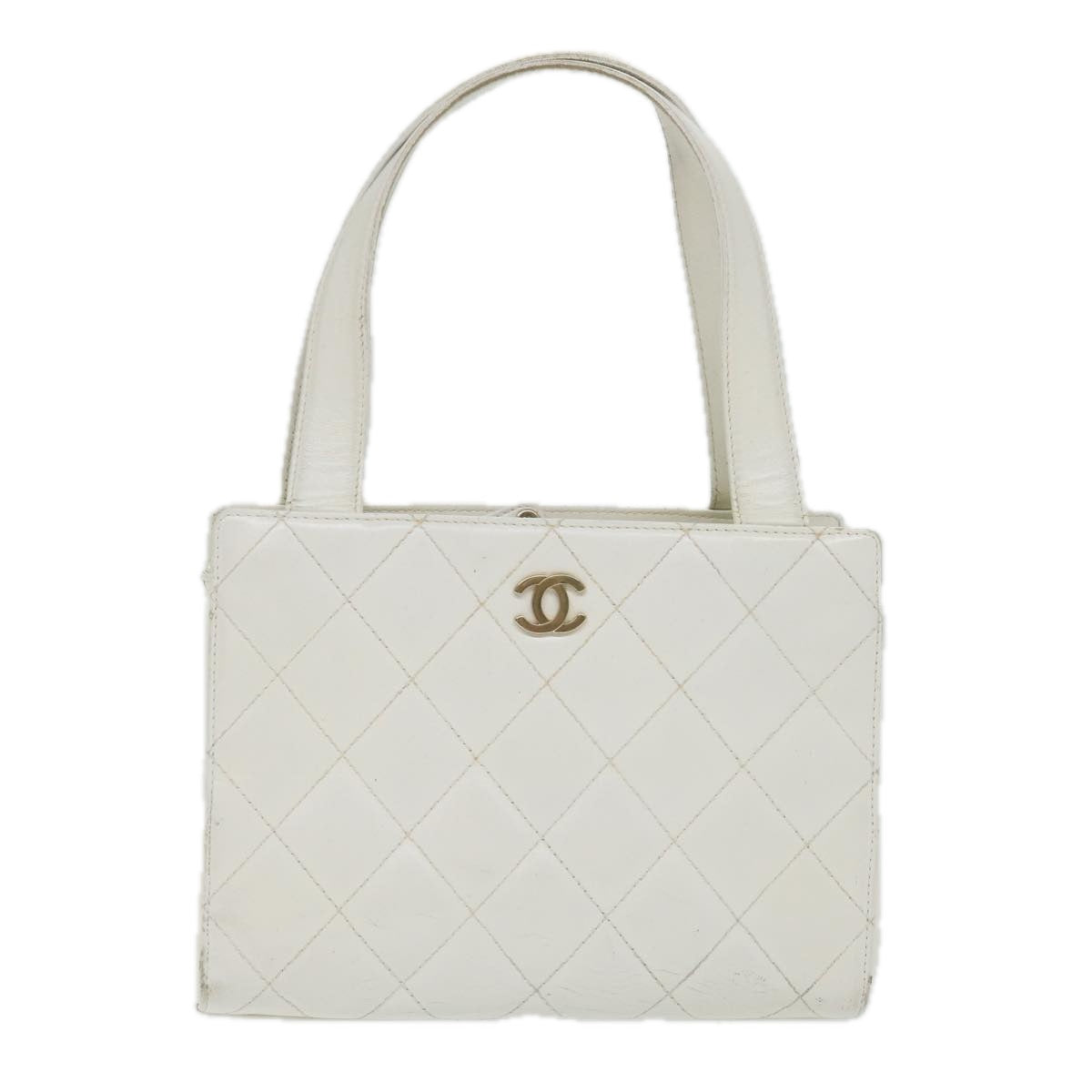 CHANEL Wild Stitch Tote Bag Leather White CC Auth bs9577