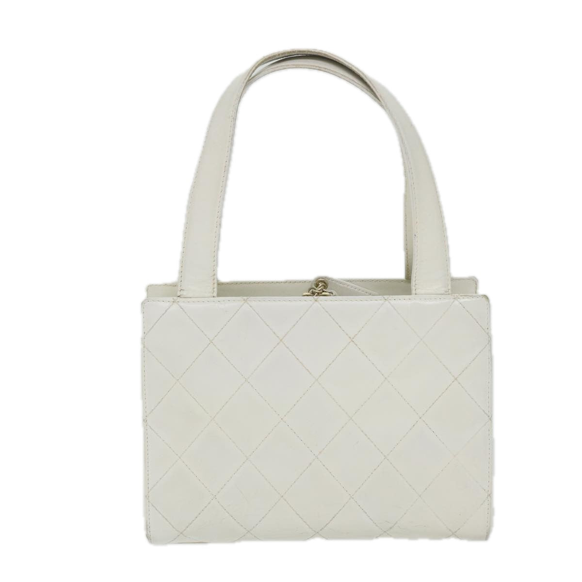 CHANEL Wild Stitch Tote Bag Leather White CC Auth bs9577