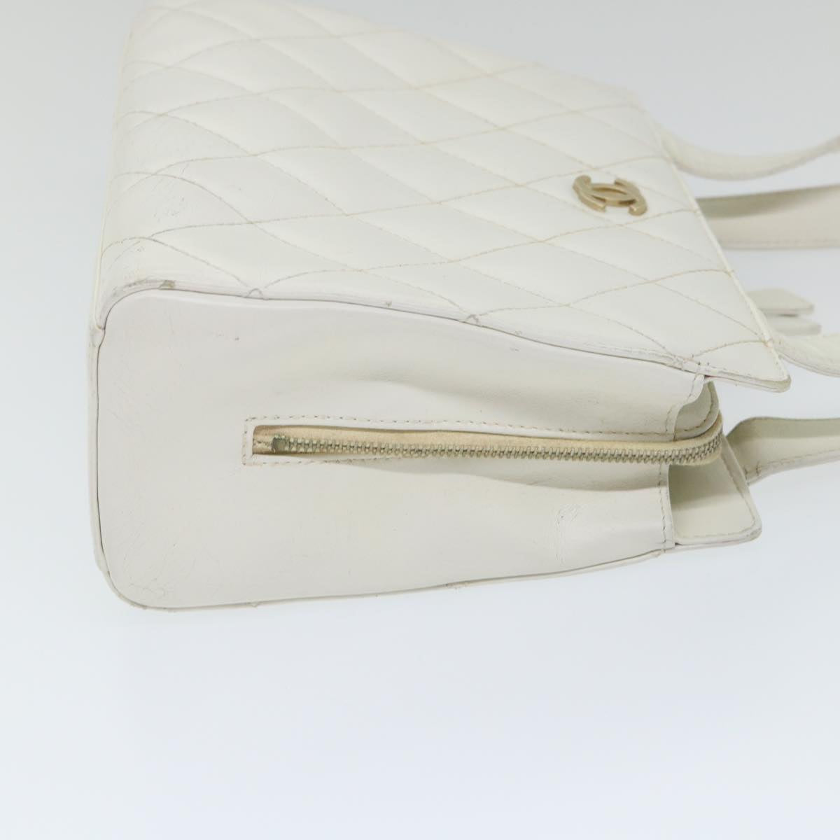 CHANEL Wild Stitch Tote Bag Leather White CC Auth bs9577