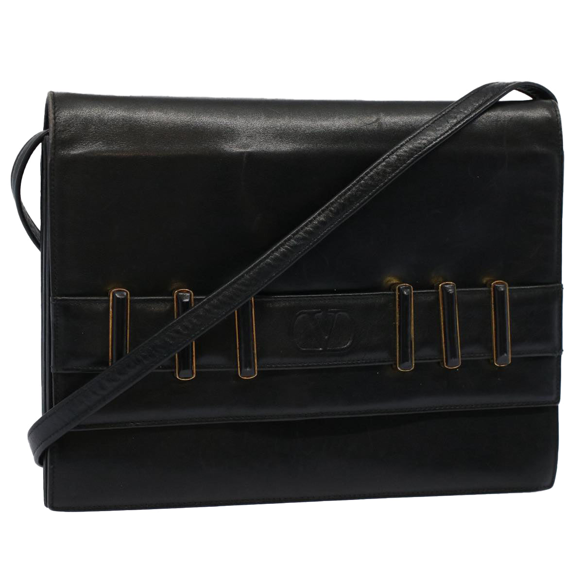 VALENTINO Shoulder Bag Leather Black Auth bs9582