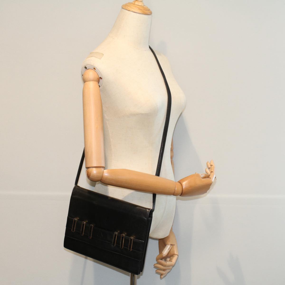 VALENTINO Shoulder Bag Leather Black Auth bs9582