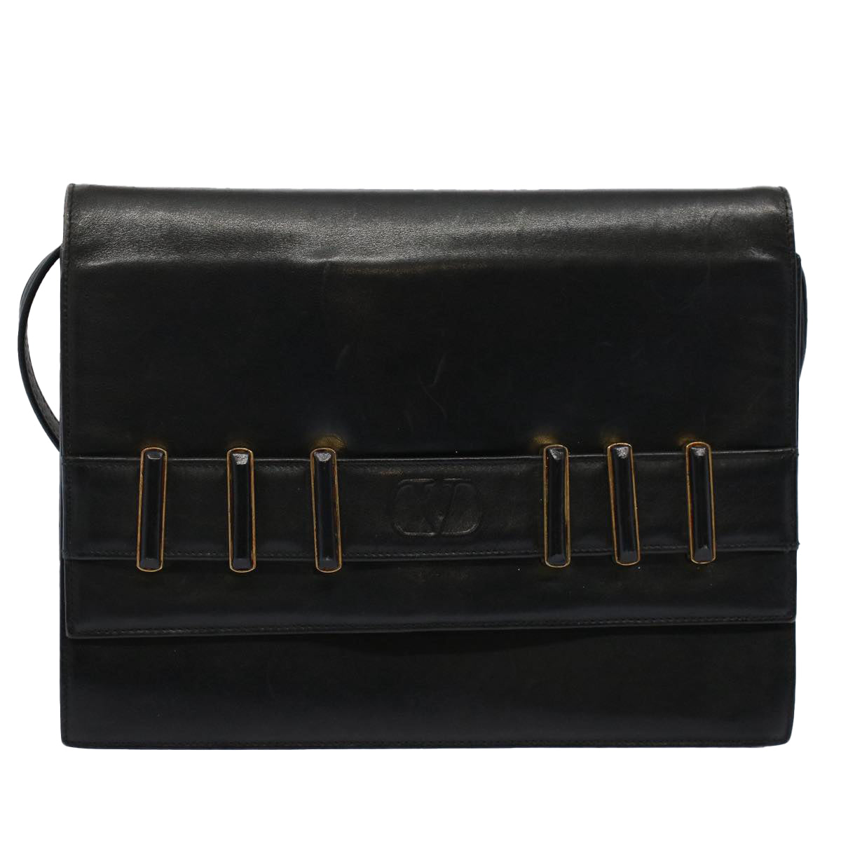 VALENTINO Shoulder Bag Leather Black Auth bs9582