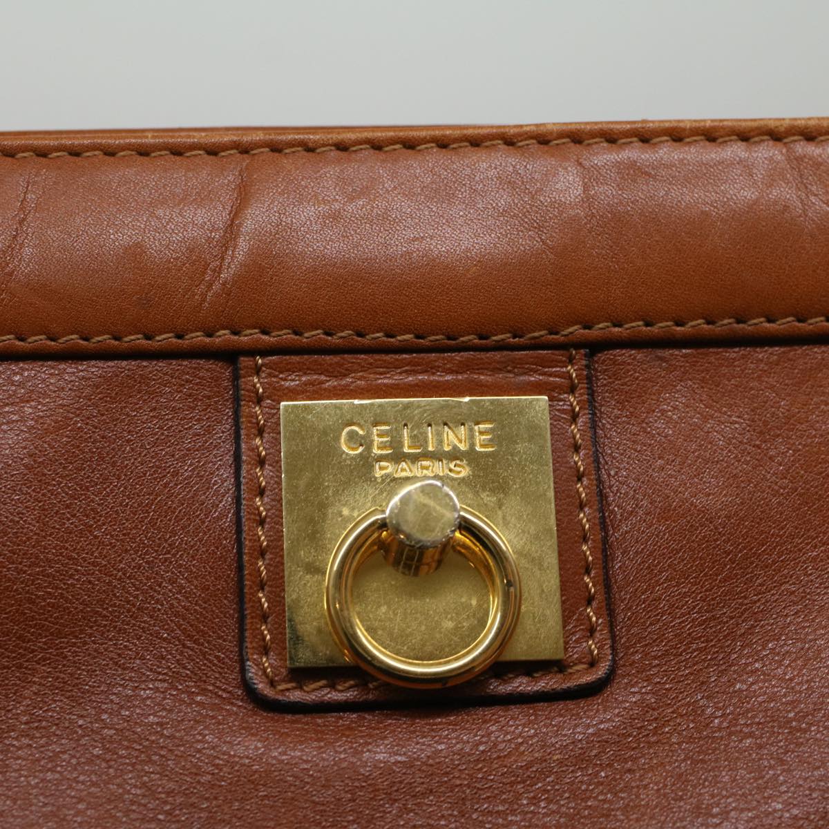 CELINE Clutch Bag Leather Brown Auth bs9584