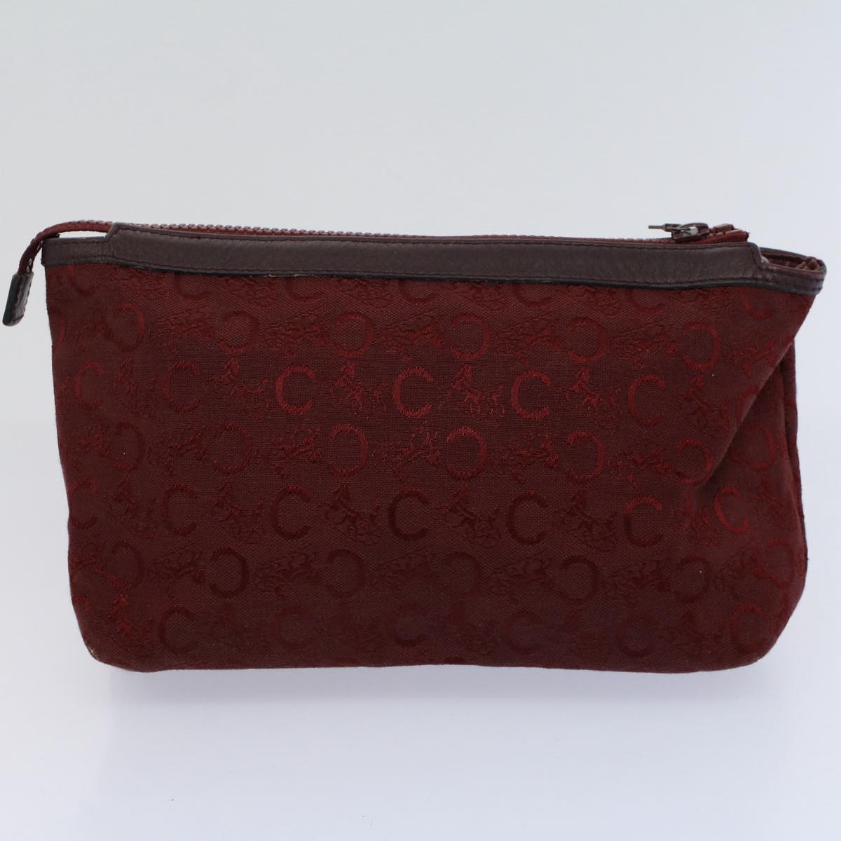 CELINE Macadam Canvas Clutch Bag PVC Leather 2Set Red Brown Auth bs9598