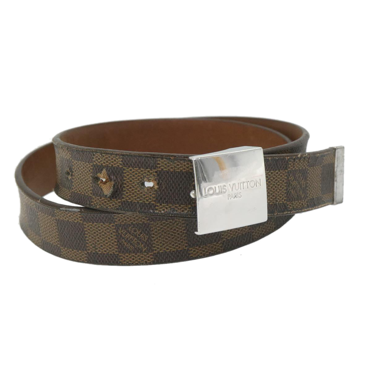 LOUIS VUITTON Damier Ebene Ceinture Care Belt Gold M6944 LV Auth bs9616