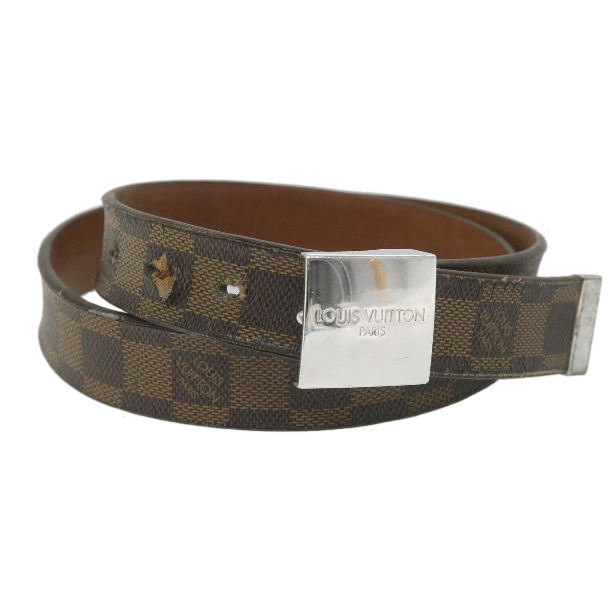 LOUIS VUITTON Damier Ebene Ceinture Care Belt Gold M6944 LV Auth bs9616