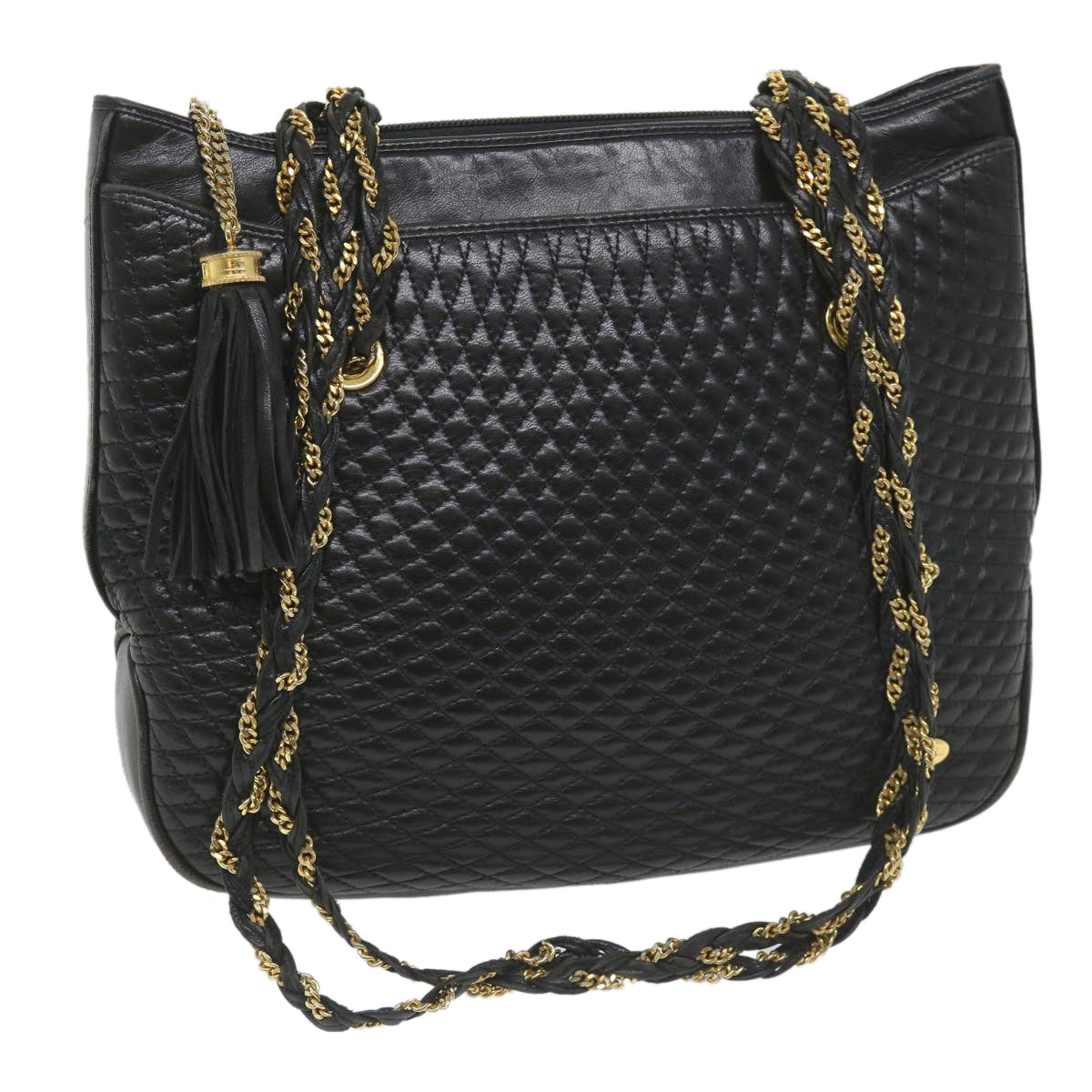 BALLY Quilted Chain Shoulder Bag Leather Black Auth bs9624