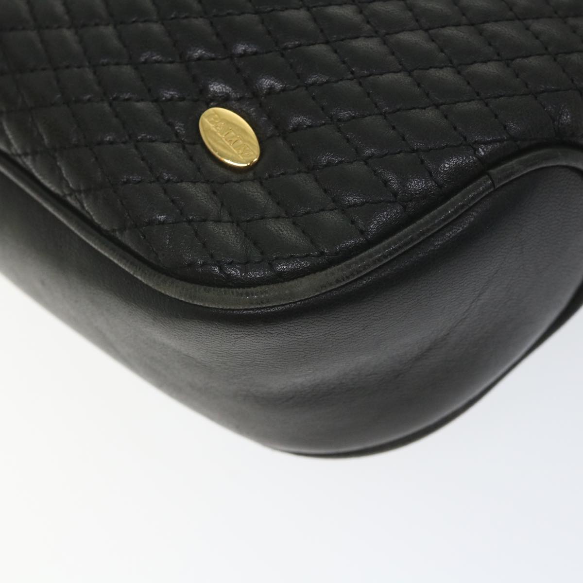 BALLY Quilted Chain Shoulder Bag Leather Black Auth bs9624