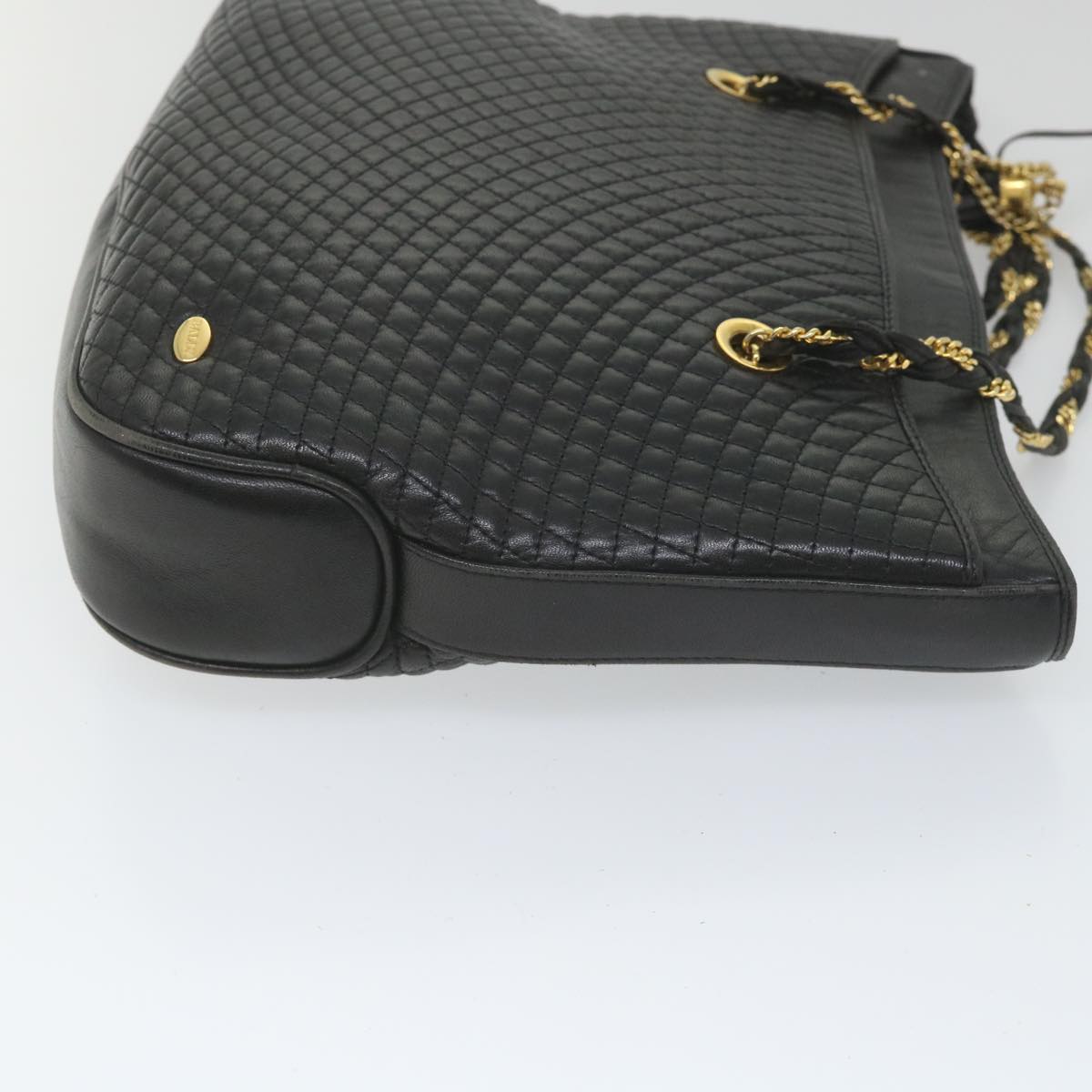 BALLY Quilted Chain Shoulder Bag Leather Black Auth bs9624