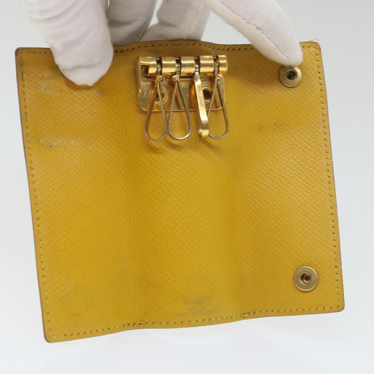 HERMES Key Case Leather Yellow Auth bs9645