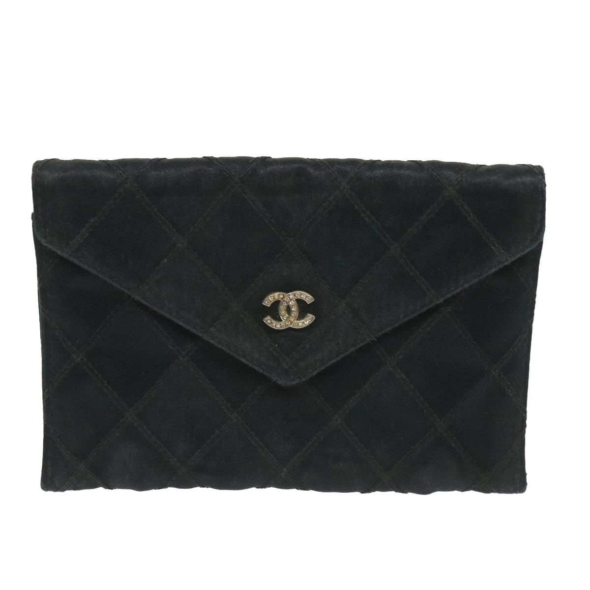 CHANEL Pouch Nylon Black CC Auth bs9657