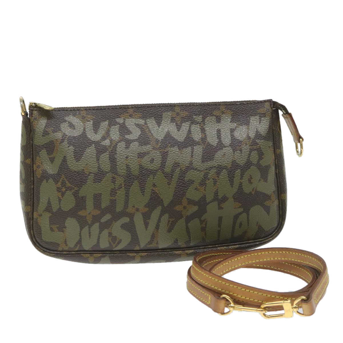 LOUIS VUITTON Monogram Graffiti Pochette Accessoires Khaki M92191 LV Auth bs9658