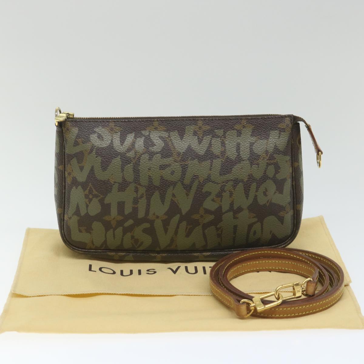 LOUIS VUITTON Monogram Graffiti Pochette Accessoires Khaki M92191 LV Auth bs9658