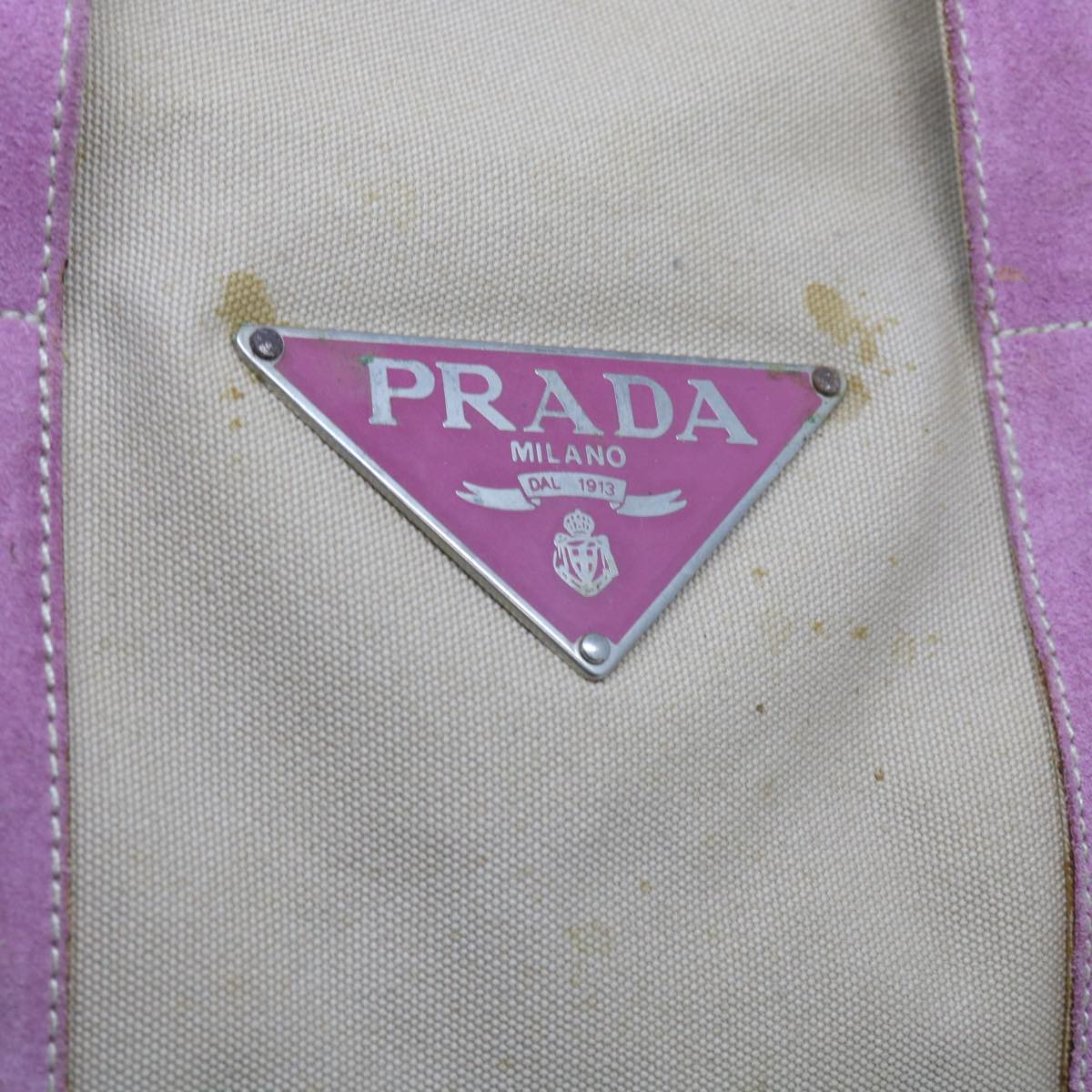 PRADA Boston Bag Canvas Beige Auth bs9665