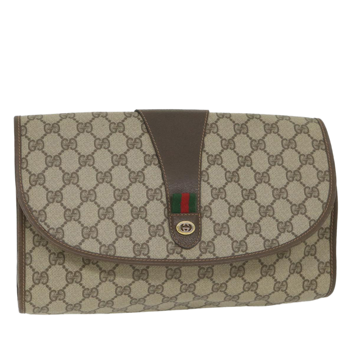 GUCCI GG Supreme Web Sherry Line Clutch Bag Red Beige 156 01 031 Auth bs9677