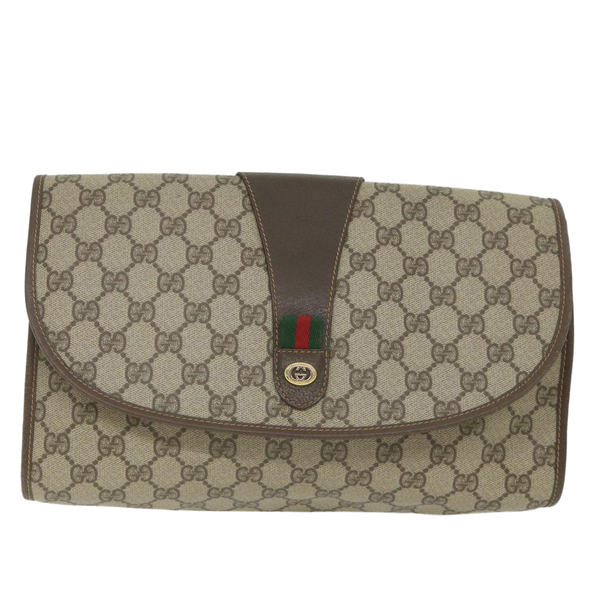 GUCCI GG Supreme Web Sherry Line Clutch Bag Red Beige 156 01 031 Auth bs9677