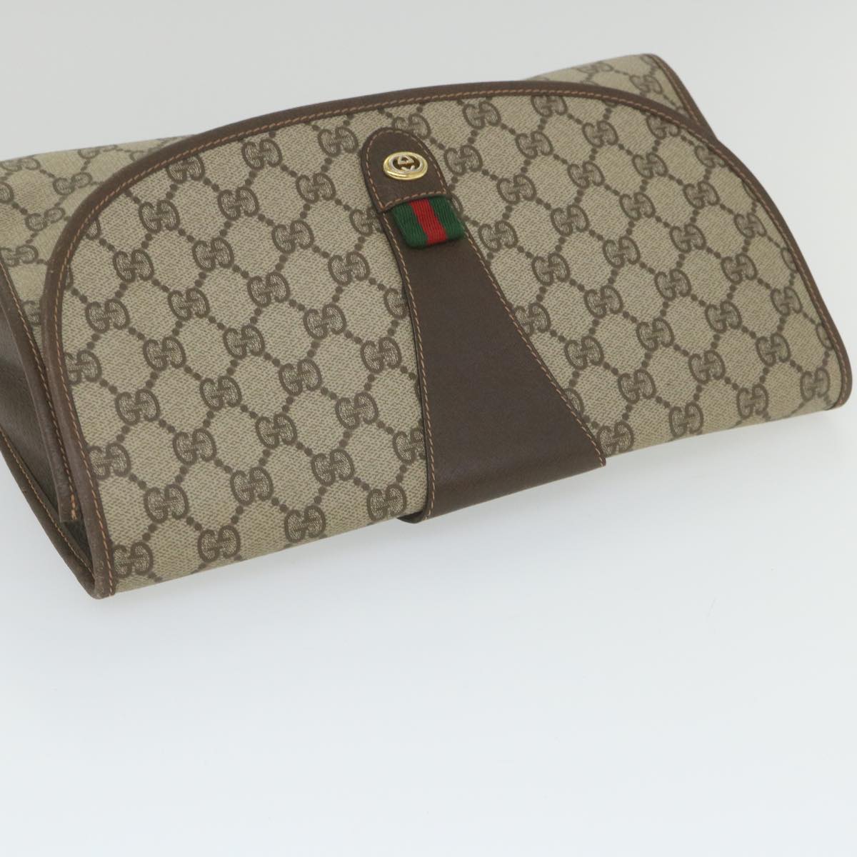 GUCCI GG Supreme Web Sherry Line Clutch Bag Red Beige 156 01 031 Auth bs9677