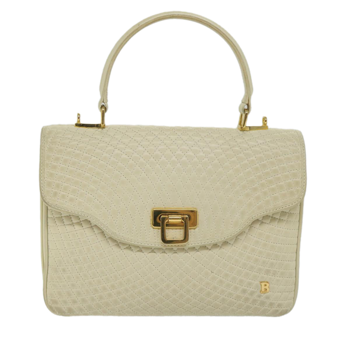 BALLY Quilted Hand Bag Leather Beige Auth bs9678