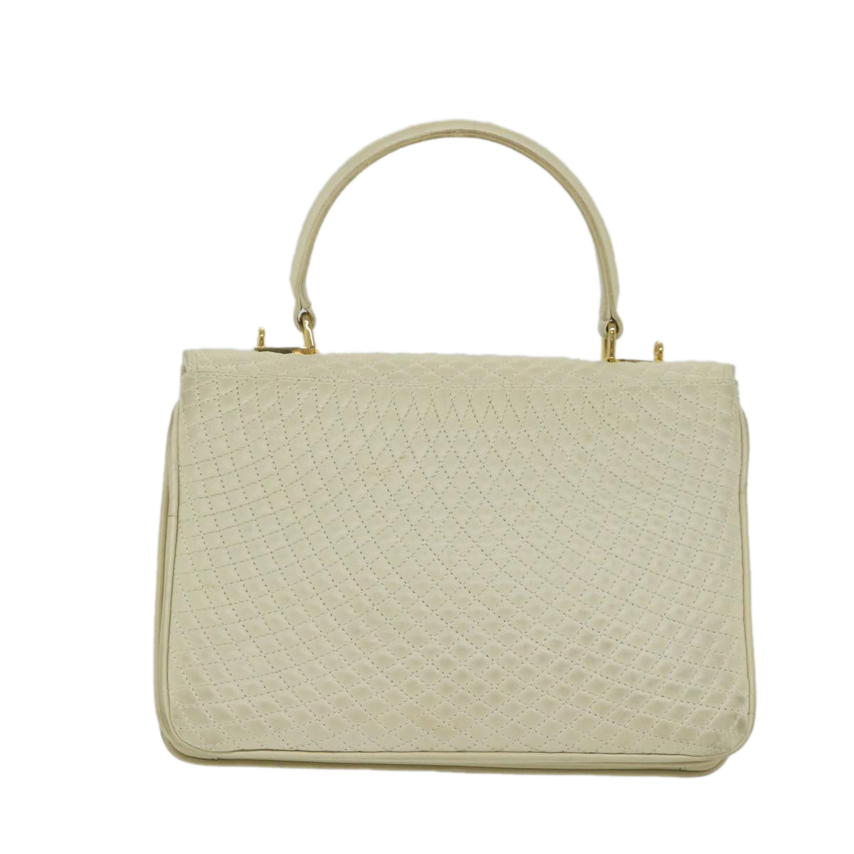 BALLY Quilted Hand Bag Leather Beige Auth bs9678