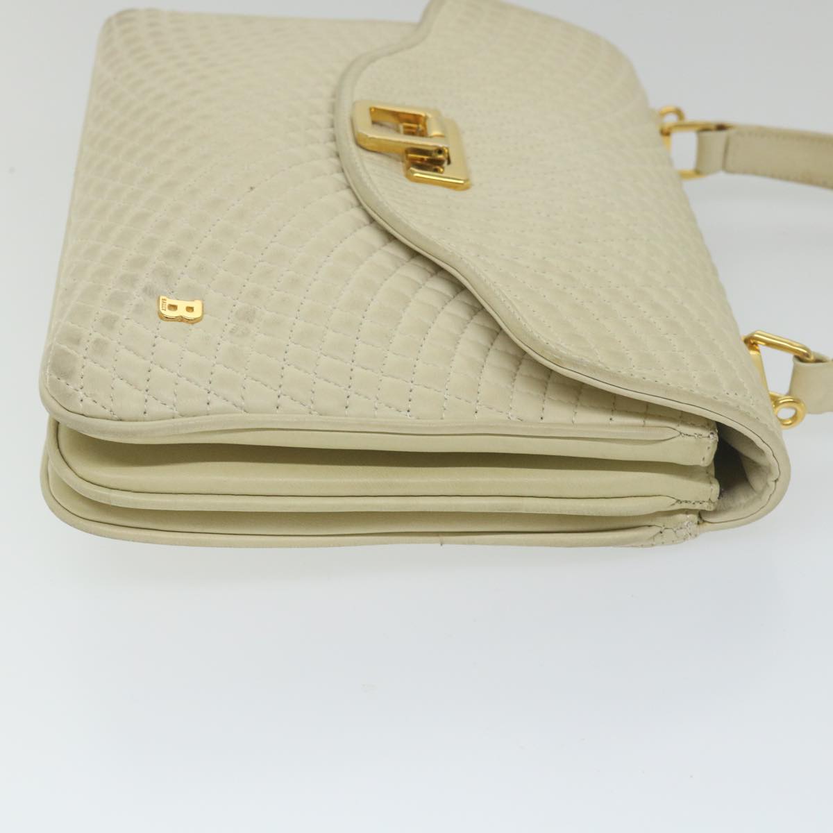 BALLY Quilted Hand Bag Leather Beige Auth bs9678