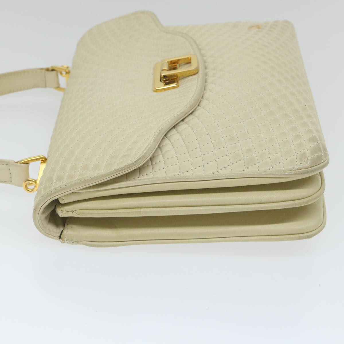 BALLY Quilted Hand Bag Leather Beige Auth bs9678