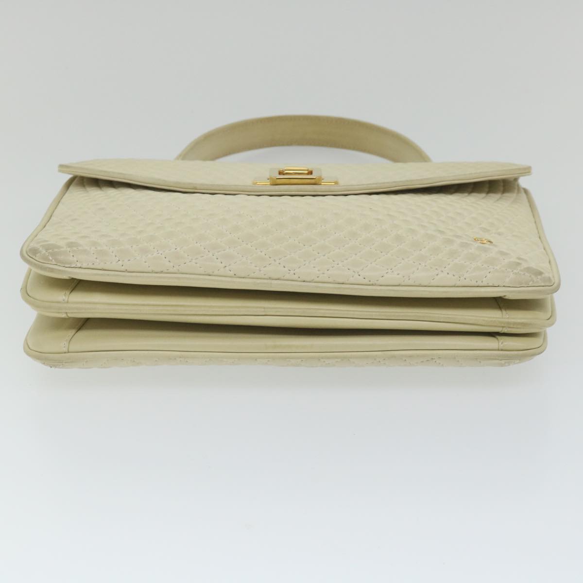 BALLY Quilted Hand Bag Leather Beige Auth bs9678