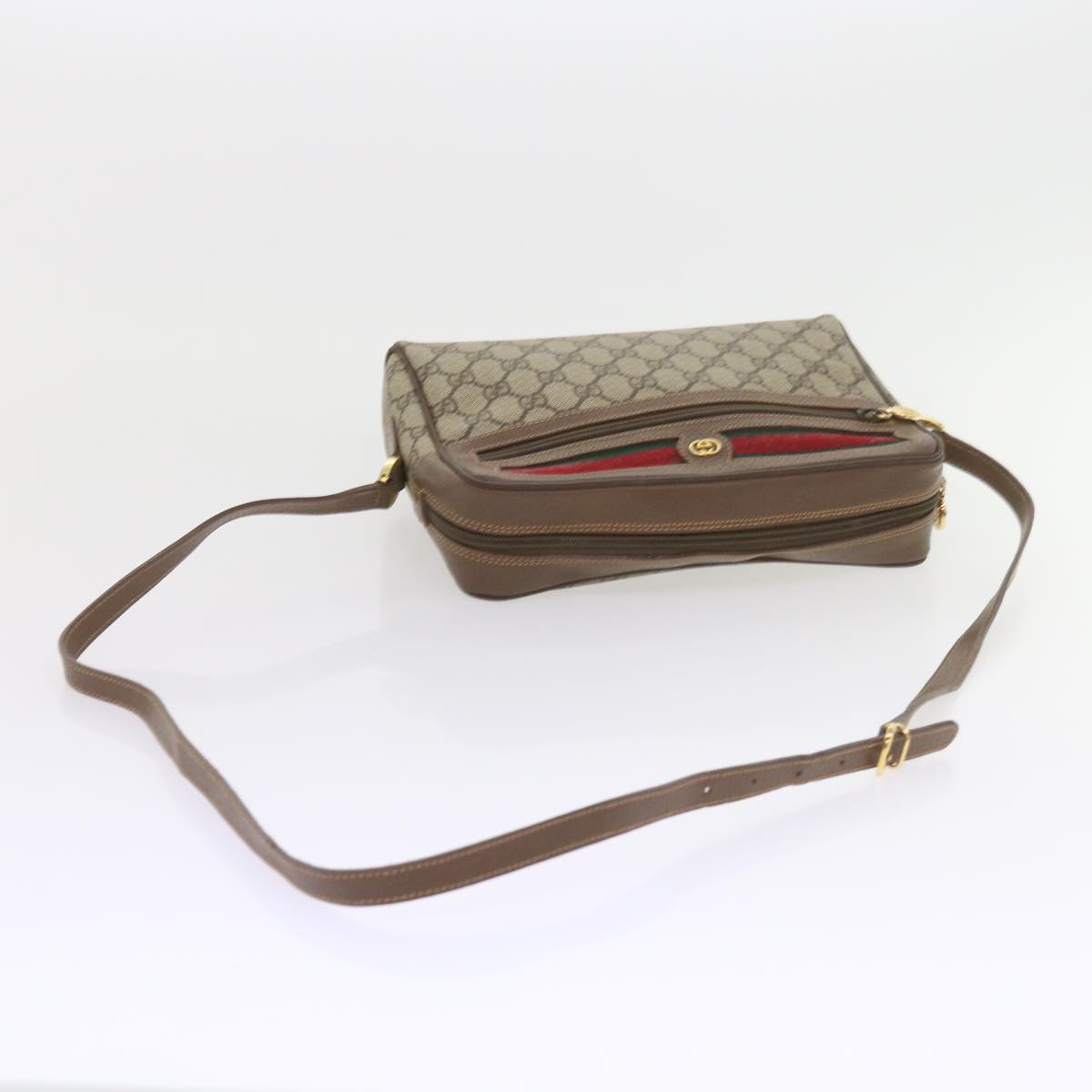 GUCCI GG Supreme Web Sherry Line Shoulder Bag Beige 001 56 6472 4023 Auth bs9679