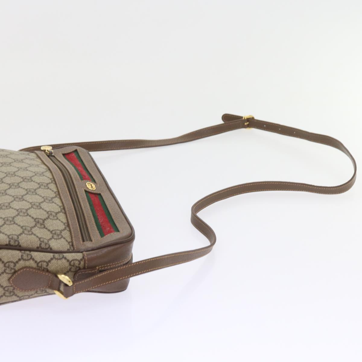 GUCCI GG Supreme Web Sherry Line Shoulder Bag Beige 001 56 6472 4023 Auth bs9679