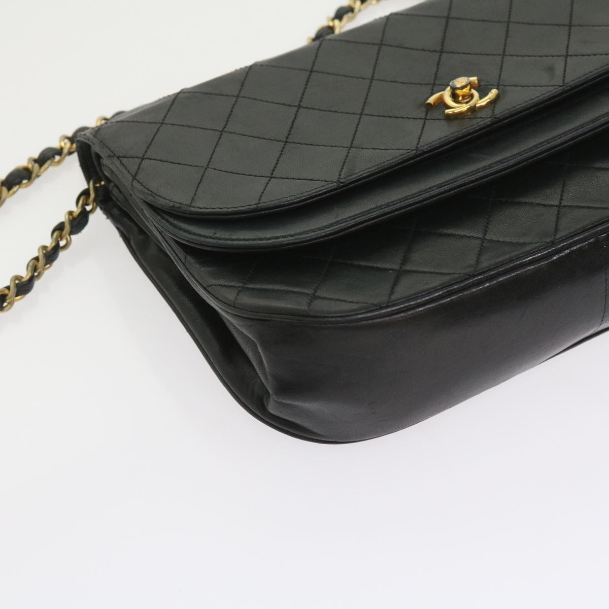 CHANEL Chain Shoulder Bag Lamb Skin Black CC Auth bs9680