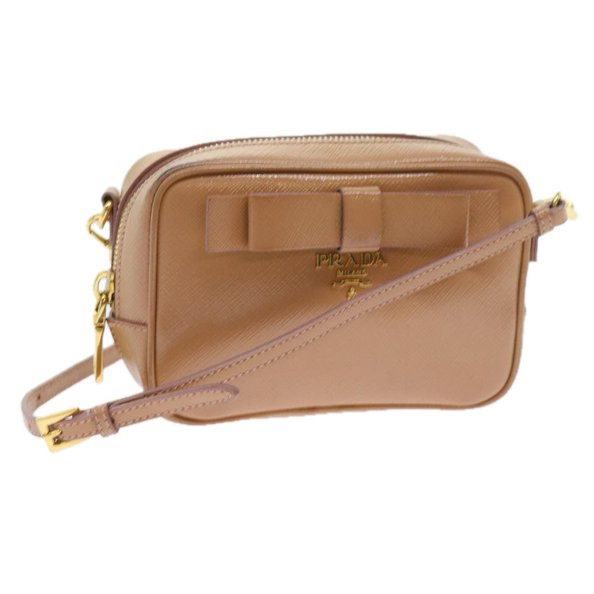 PRADA Shoulder Pouch Safiano leather Beige Auth bs9707