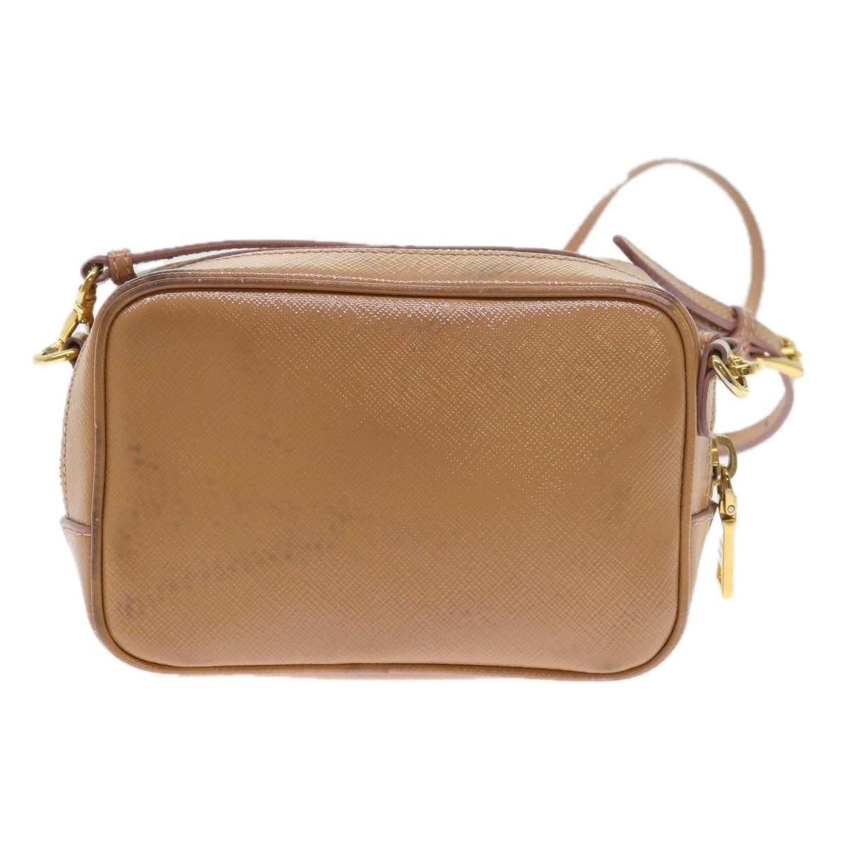 PRADA Shoulder Pouch Safiano leather Beige Auth bs9707