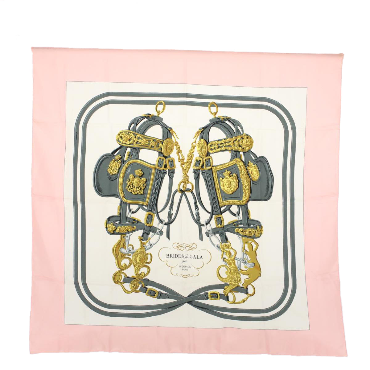 HERMES Carre 90 BRIDES de GALA Scarf Silk Pink Auth bs9716