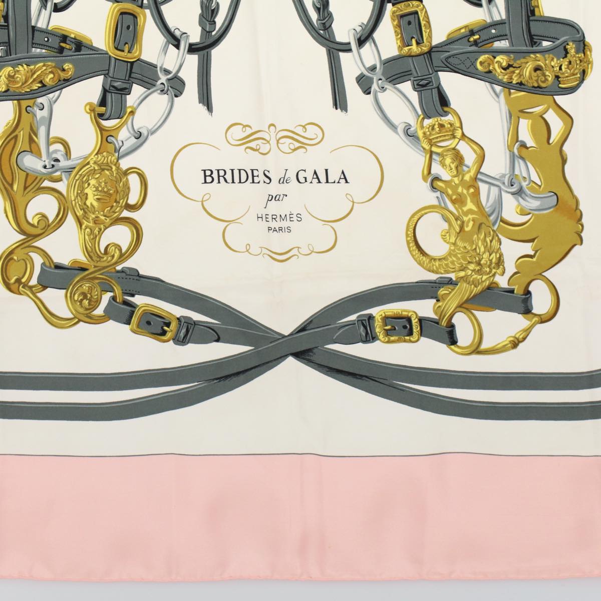 HERMES Carre 90 BRIDES de GALA Scarf Silk Pink Auth bs9716