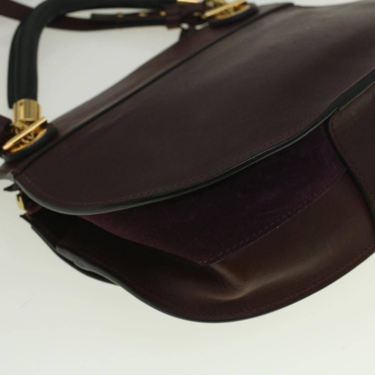 Chloe Goldie Shoulder Bag Leather 2way Wine Red Auth bs9718