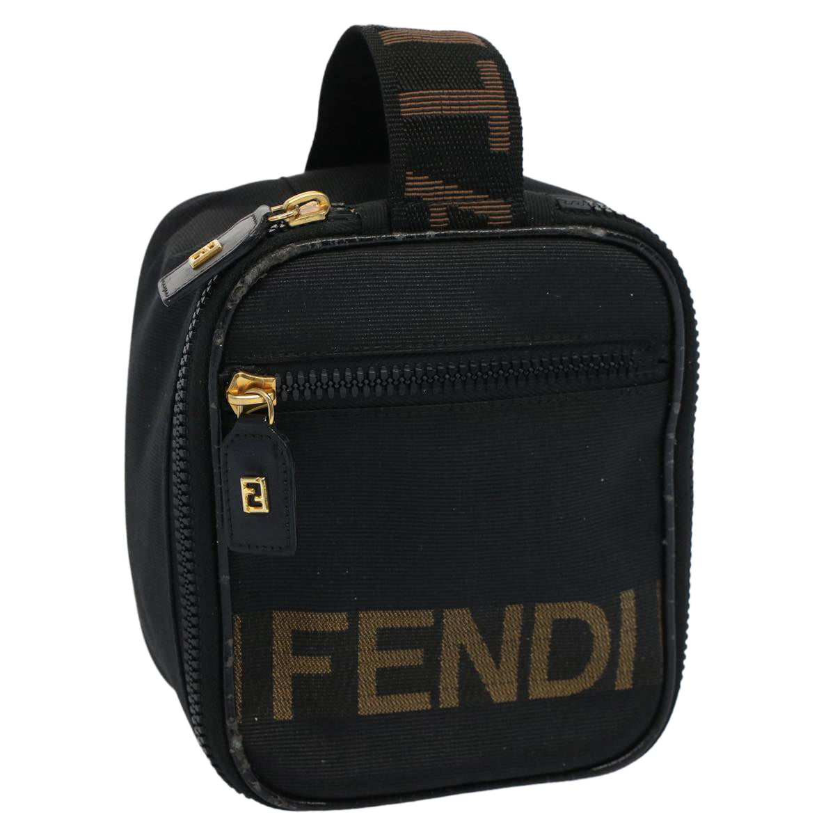 FENDI Hand Pouch Nylon Black Brown Auth bs9727