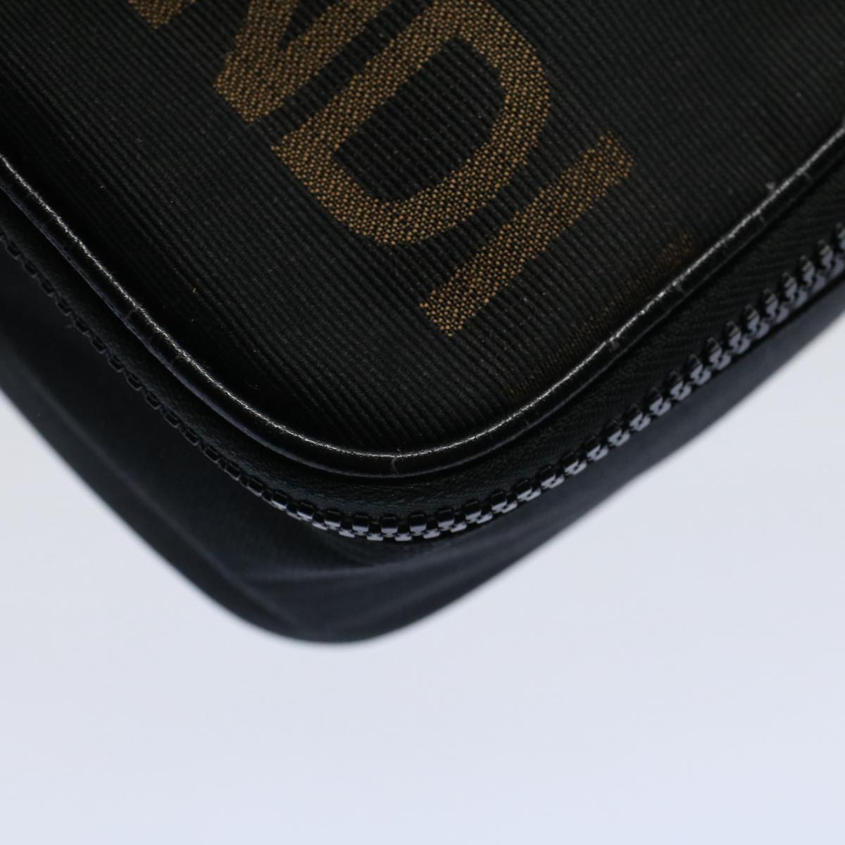 FENDI Hand Pouch Nylon Black Brown Auth bs9727