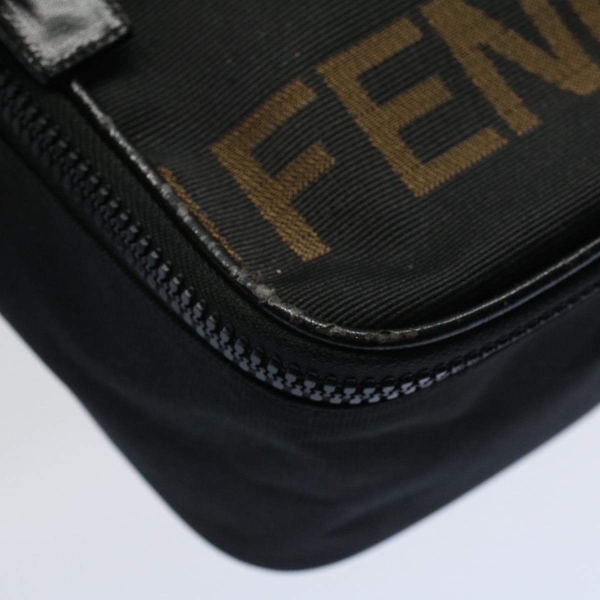 FENDI Hand Pouch Nylon Black Brown Auth bs9727