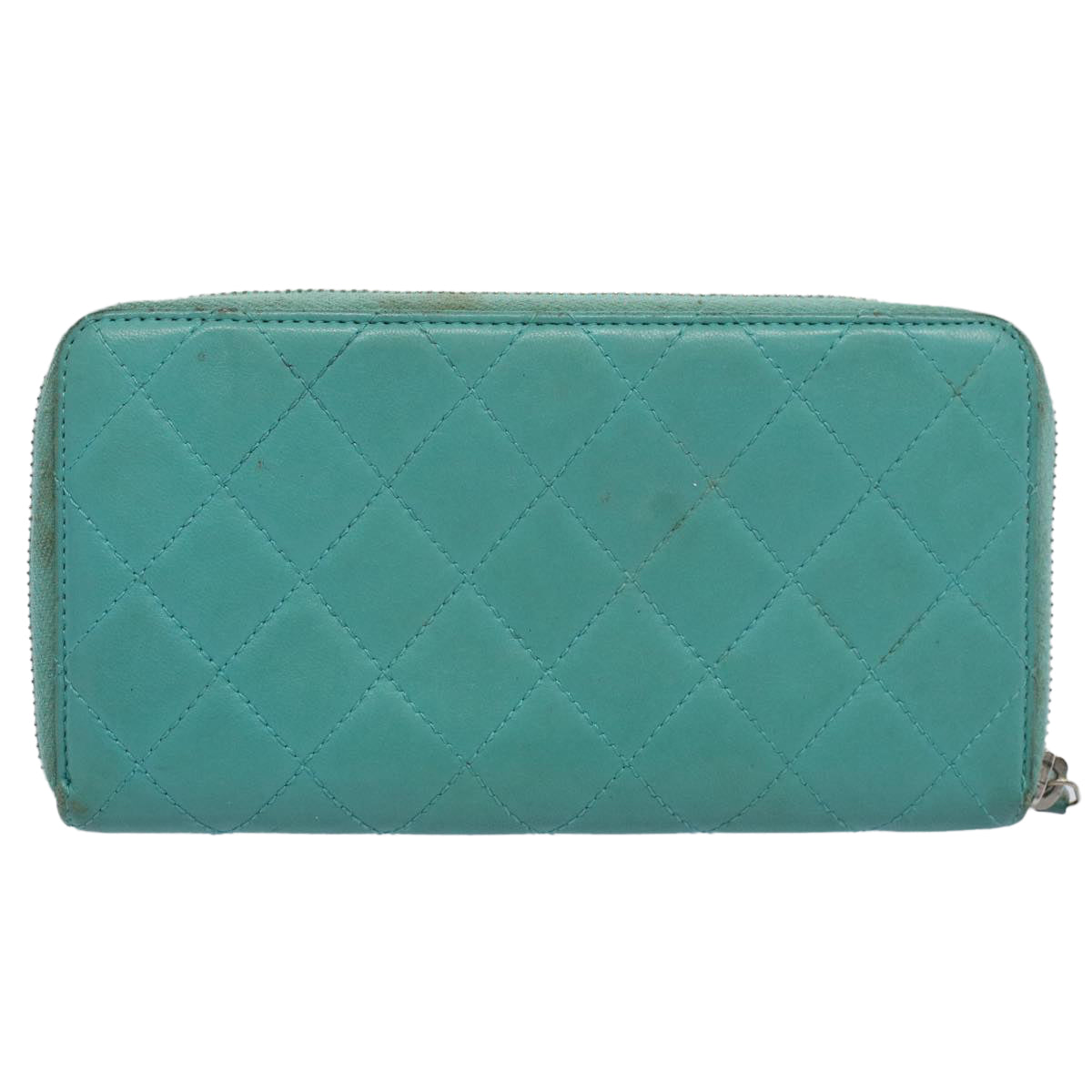 CHANEL Matelasse Wallet Lamb Skin Turquoise Blue CC Auth bs9740