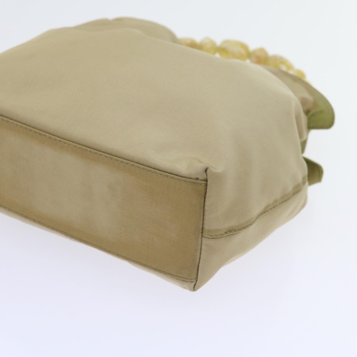 Christian Dior Maris Pearl Hand Bag Nylon Khaki Auth bs9763