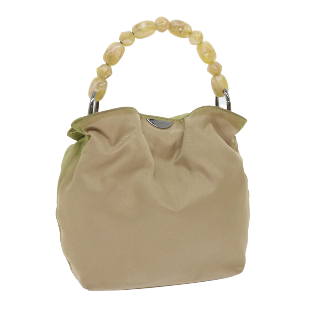 Christian Dior Maris Pearl Hand Bag Nylon Khaki Auth bs9763