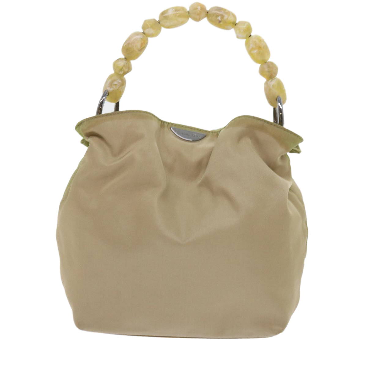 Christian Dior Maris Pearl Hand Bag Nylon Khaki Auth bs9763