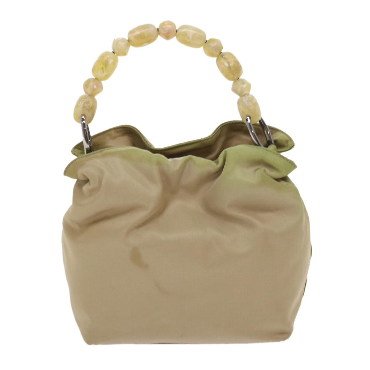 Christian Dior Maris Pearl Hand Bag Nylon Khaki Auth bs9763