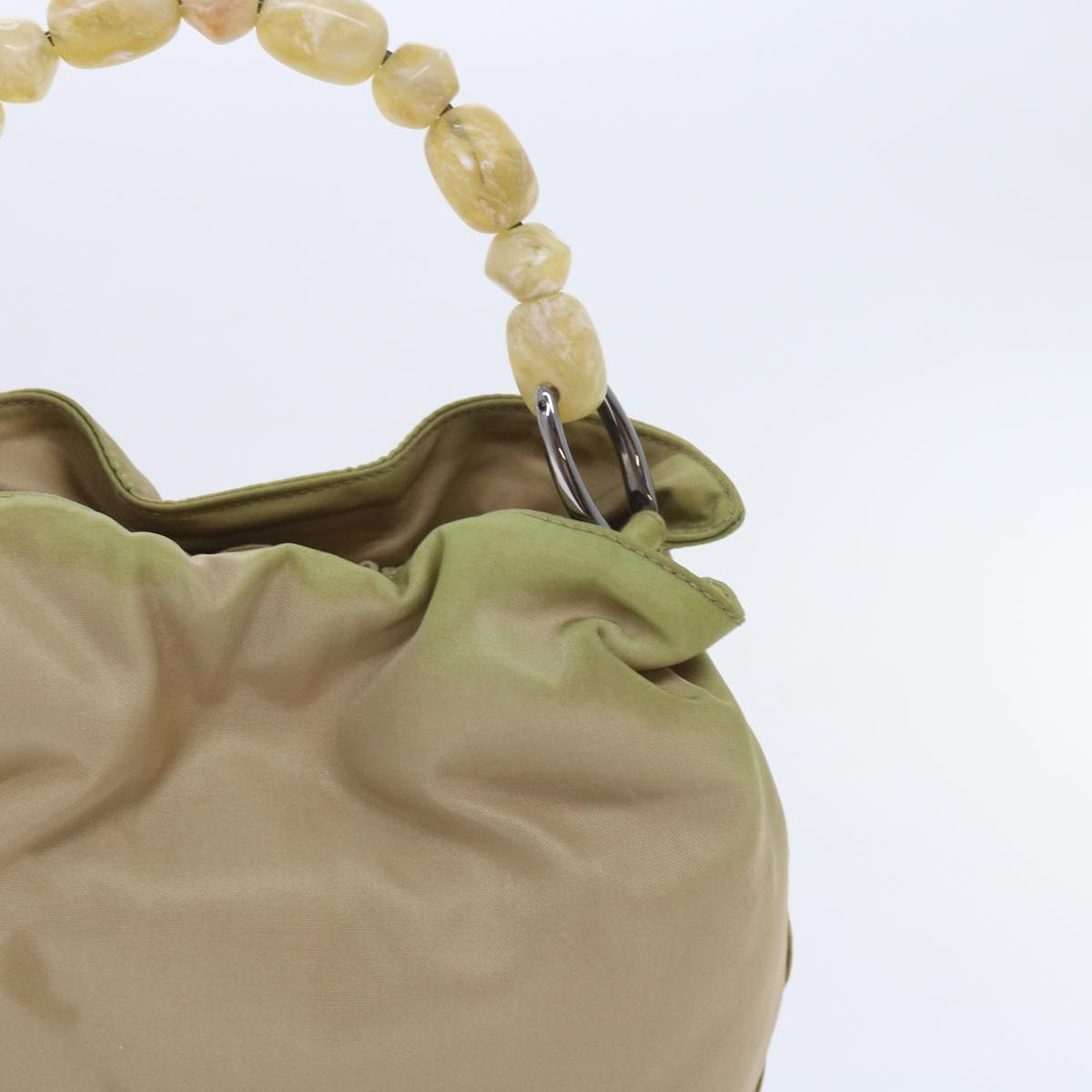 Christian Dior Maris Pearl Hand Bag Nylon Khaki Auth bs9763