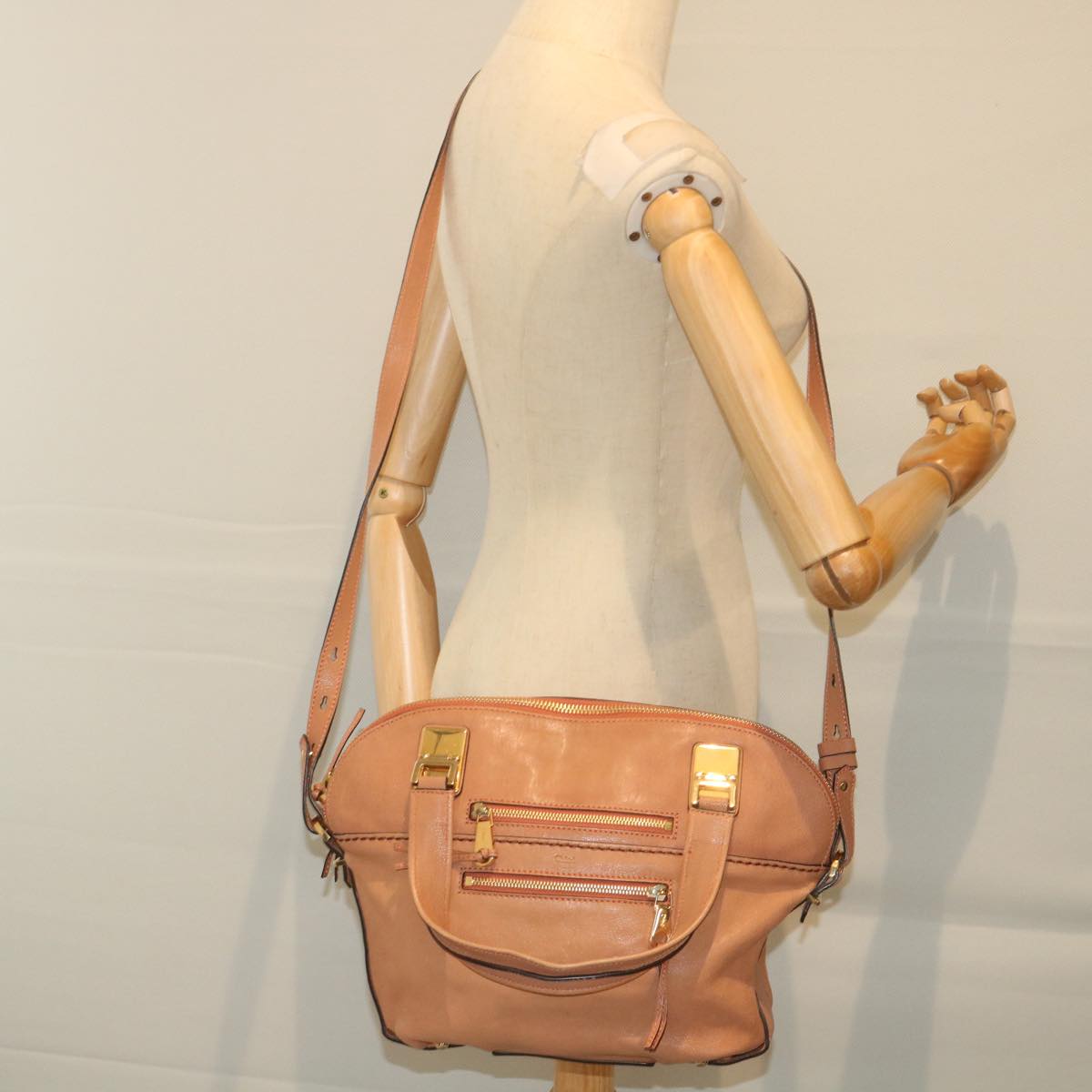 Chloe Shoulder Bag Leather 2way Beige Auth bs9778