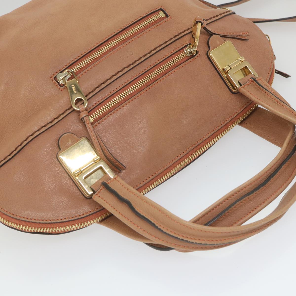 Chloe Shoulder Bag Leather 2way Beige Auth bs9778