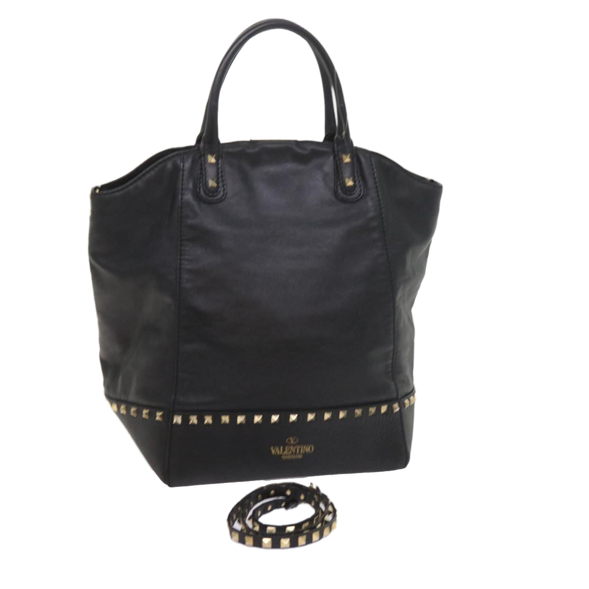 VALENTINO Hand Bag Leather 2way Black Auth bs9820