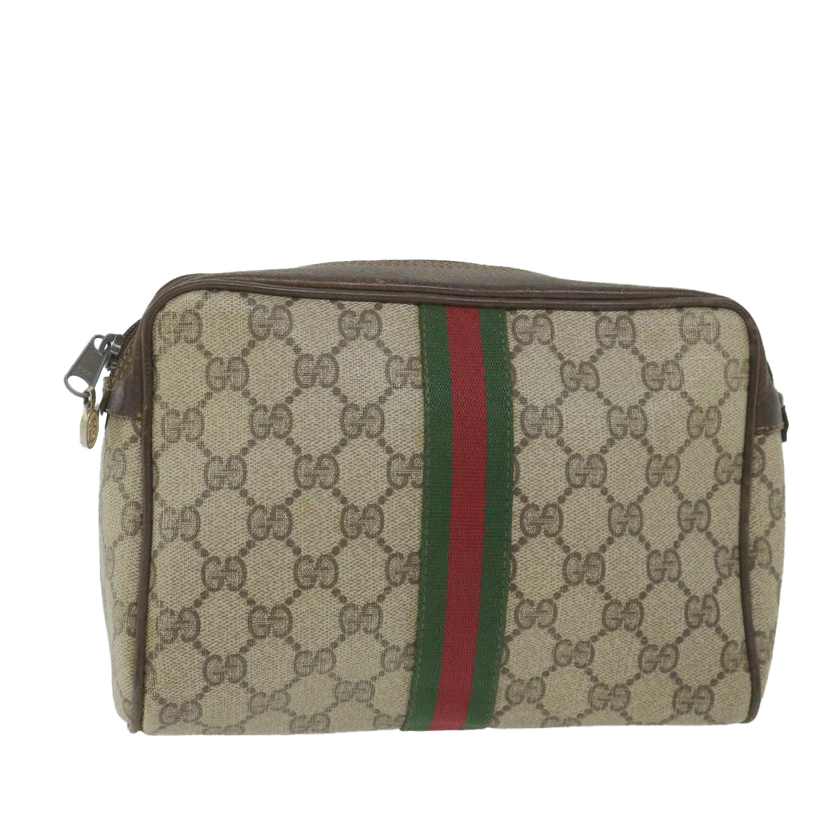 GUCCI GG Supreme Web Sherry Line Clutch Bag Beige Red 63 014 3553 Auth bs9830